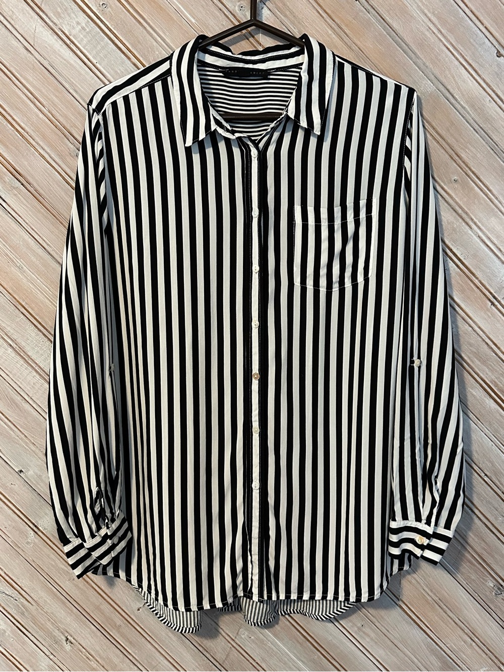 Jane and Delancey Black and White Vertical Stripe Blouse